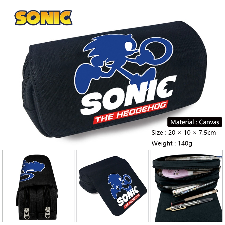 Sonic The Hedgehog Anime Multi-Function Double Zipper Canvas Cosmetic Bag Pen Case 20x10x7.5cm