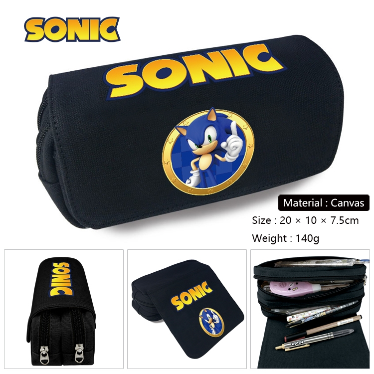 Sonic The Hedgehog Anime Multi-Function Double Zipper Canvas Cosmetic Bag Pen Case 20x10x7.5cm