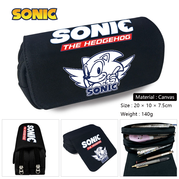 Sonic The Hedgehog Anime Multi-Function Double Zipper Canvas Cosmetic Bag Pen Case 20x10x7.5cm