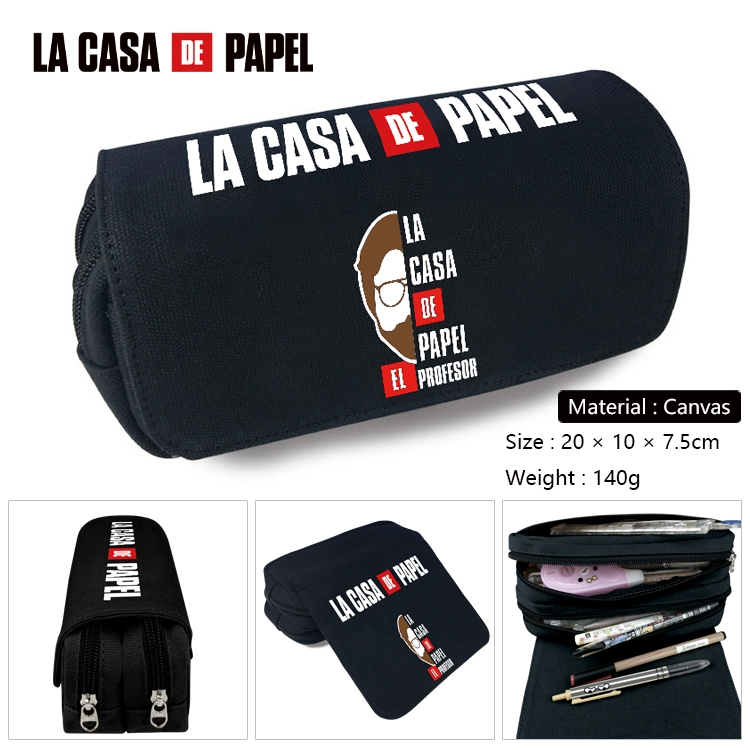 Money Heist Anime Multi-Function Double Zipper Canvas Cosmetic Bag Pen Case 20x10x7.5cm