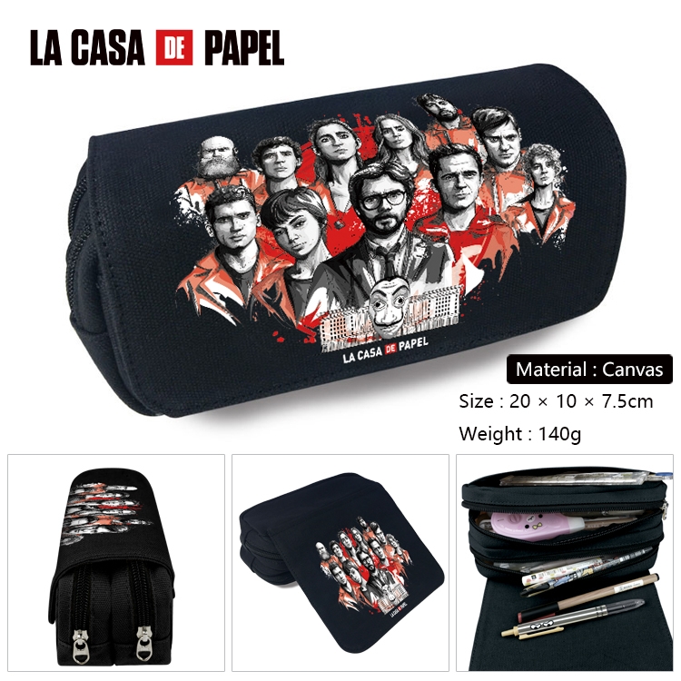 Money Heist Anime Multi-Function Double Zipper Canvas Cosmetic Bag Pen Case 20x10x7.5cm