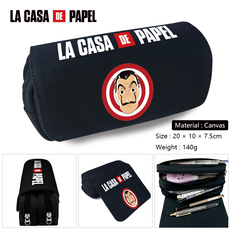 Money Heist Anime Multi-Function Double Zipper Canvas Cosmetic Bag Pen Case 20x10x7.5cm