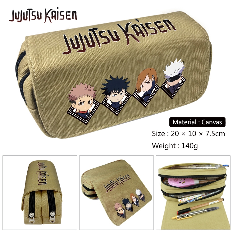 Jujutsu Kaisen  Anime Multi-Function Double Zipper Canvas Cosmetic Bag Pen Case 20x10x7.5cm