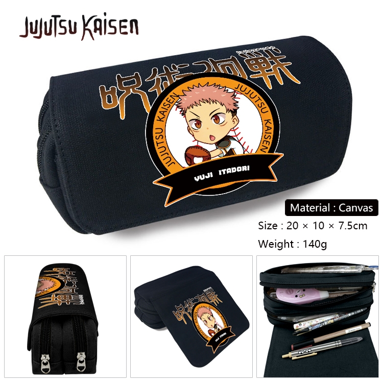 Jujutsu Kaisen  Anime Multi-Function Double Zipper Canvas Cosmetic Bag Pen Case 20x10x7.5cm