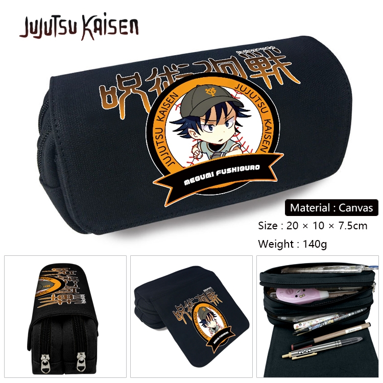 Jujutsu Kaisen  Anime Multi-Function Double Zipper Canvas Cosmetic Bag Pen Case 20x10x7.5cm