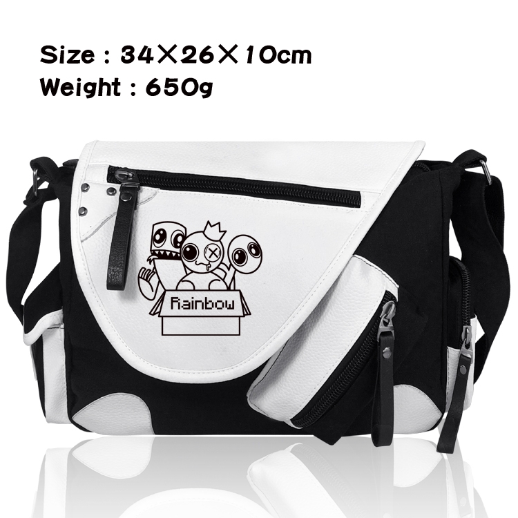 Rainbow friend  Anime PU Colorblock Leather Shoulder Crossbody Bag 34x26x10cm