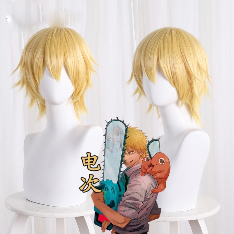 Chainsaw man Light gold curled short hair cosplay animation wig 509A