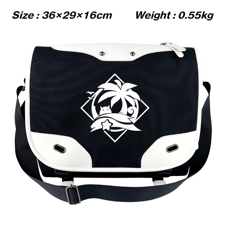 Genshin Impact Black and white anime waterproof nylon shoulder messenger bag schoolbag 36X29X16CM