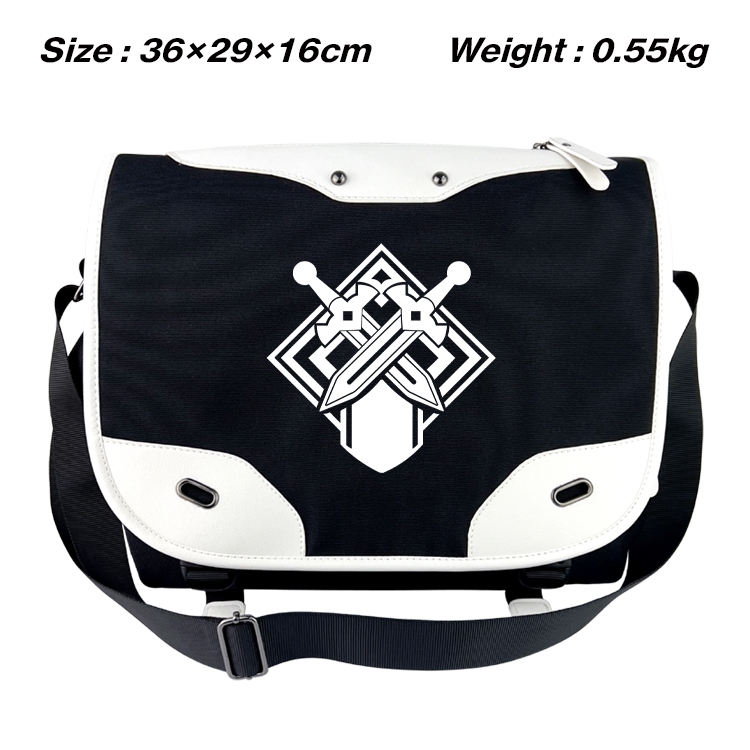 Genshin Impact Black and white anime waterproof nylon shoulder messenger bag schoolbag 36X29X16CM