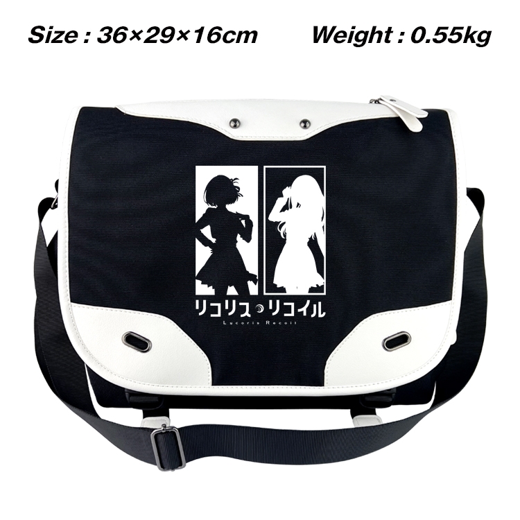 Lycoris Recoil Black and white anime waterproof nylon shoulder messenger bag schoolbag 36X29X16CM