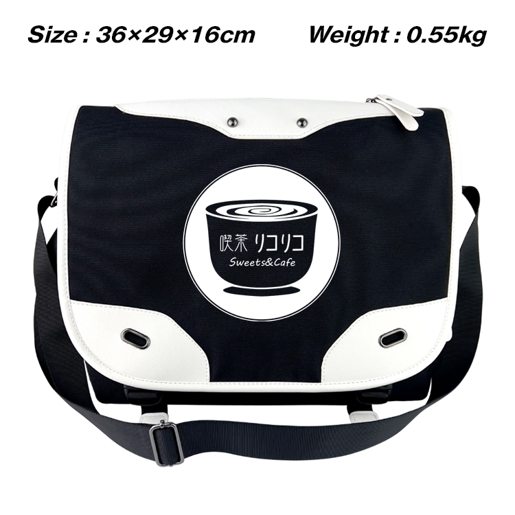 Lycoris Recoil Black and white anime waterproof nylon shoulder messenger bag schoolbag 36X29X16CM