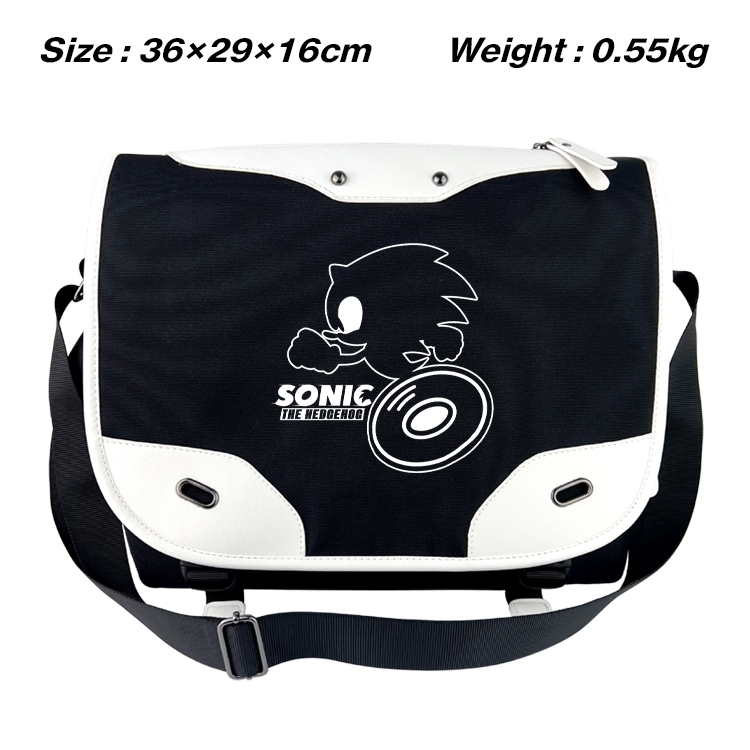 Sonic the Hedgehog Black and white anime waterproof nylon shoulder messenger bag schoolbag 36X29X16CM