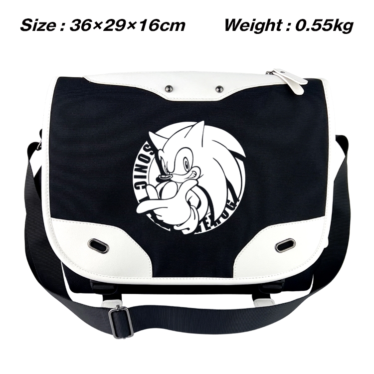 Sonic the Hedgehog Black and white anime waterproof nylon shoulder messenger bag schoolbag 36X29X16CM