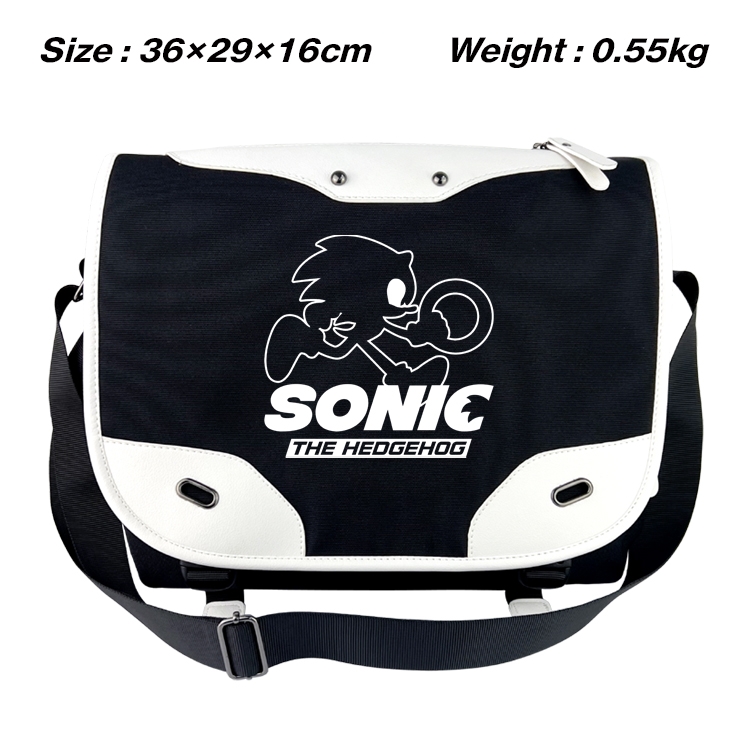 Sonic the Hedgehog Black and white anime waterproof nylon shoulder messenger bag schoolbag 36X29X16CM