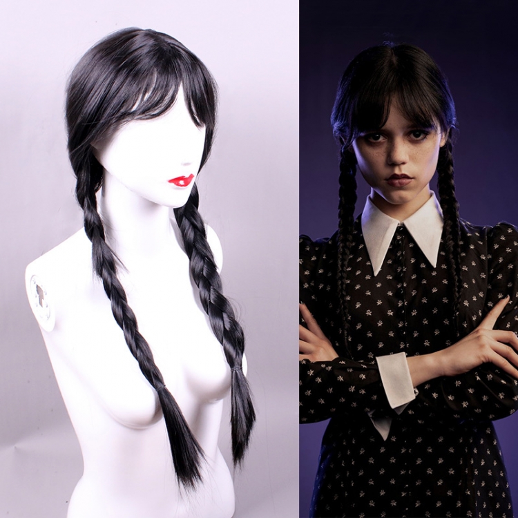 TheAddamsFamily Wig Black Long Double Braid Double Horse Tail Addams fried dough twist Braid  price for 3 pcs