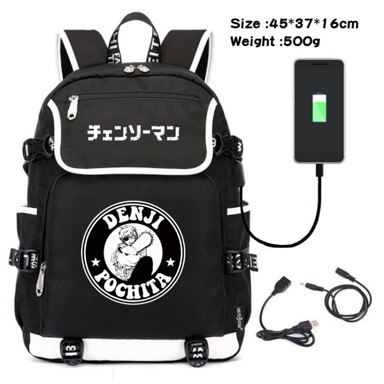 Chainsaw man Anime Flip Data Cable Backpack School Bag 45X37X16CM