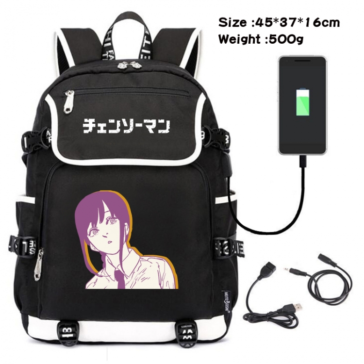 Chainsaw man Anime Flip Data Cable Backpack School Bag 45X37X16CM