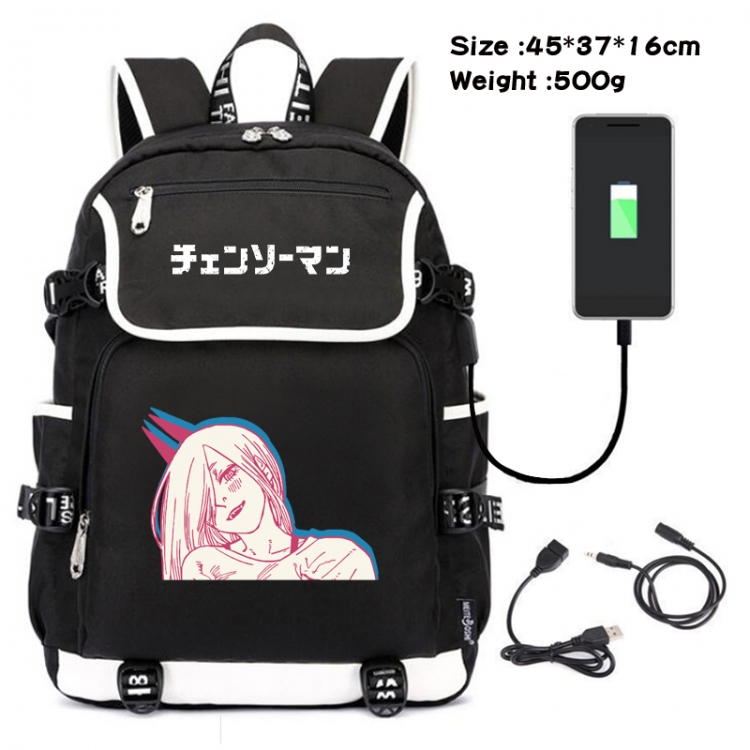 Chainsaw man Anime Flip Data Cable Backpack School Bag 45X37X16CM