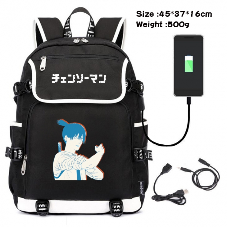 Chainsaw man Anime Flip Data Cable Backpack School Bag 45X37X16CM