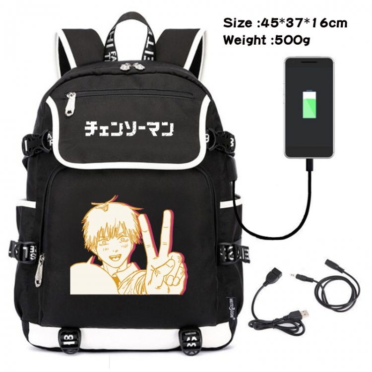 Chainsaw man Anime Flip Data Cable Backpack School Bag 45X37X16CM