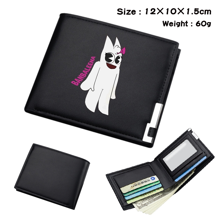 Garten of Banban Animation color picture black leather folding wallet 12x10x1.5cm