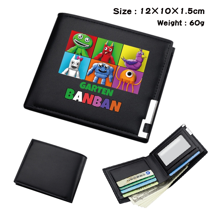 Garten of Banban Animation color picture black leather folding wallet 12x10x1.5cm