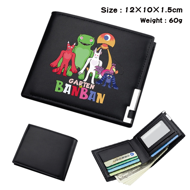 Garten of Banban Animation color picture black leather folding wallet 12x10x1.5cm