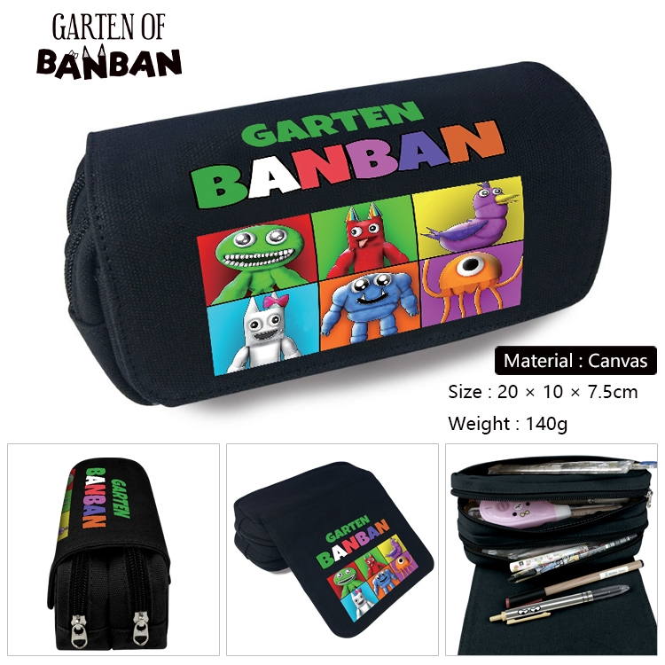 Garten of Banban Anime Multi-Function Double Zipper Canvas Cosmetic Bag Pen Case 20x10x7.5cm