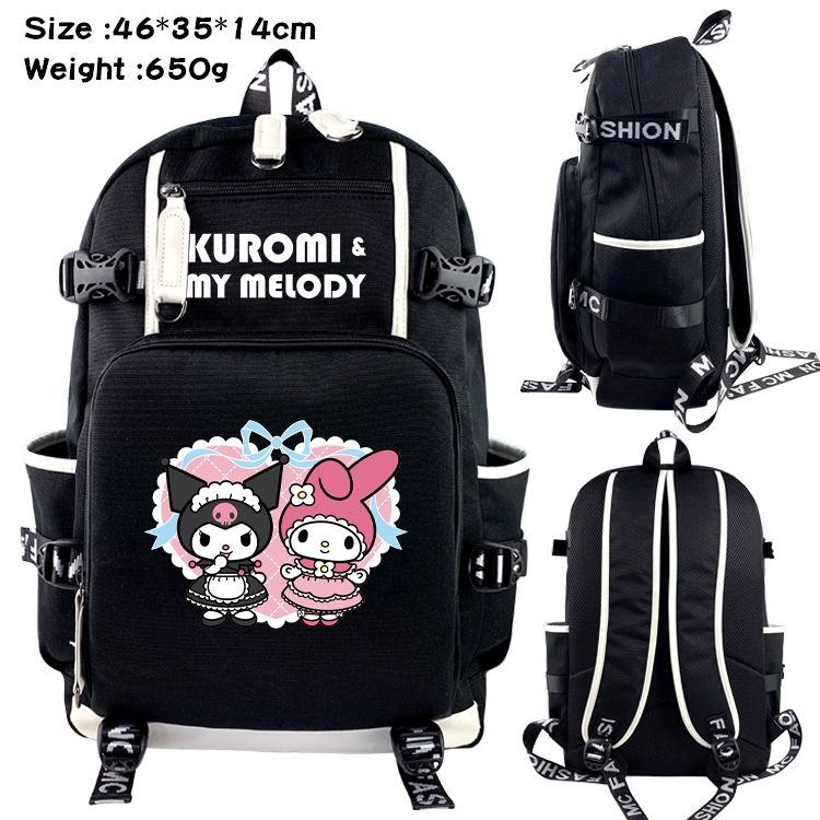 Kuromi and Melody Above and below data USB backpack cartoon printed student backpack 46X35X14CM 650G