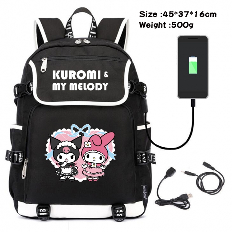 Kuromi and Melody Cartoon data backpack small flap canvas backpack 45X37X16CM