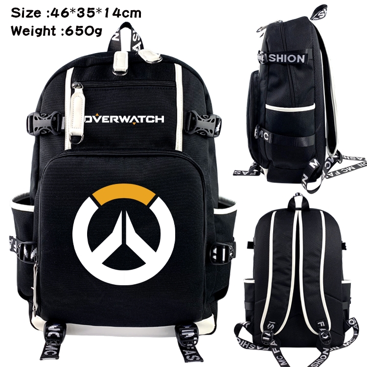 Overwatch Data USB backpack Cartoon printed student backpack 46X35X14CM 650G