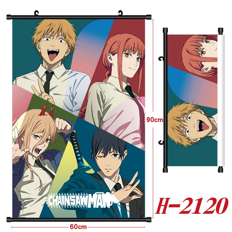 Chainsaw man Anime Black Plastic Rod Canvas Painting Wall Scroll 60X90CM H-2120A