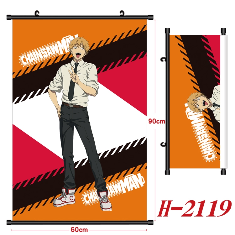 Chainsaw man Anime Black Plastic Rod Canvas Painting Wall Scroll 60X90CM H-2119A