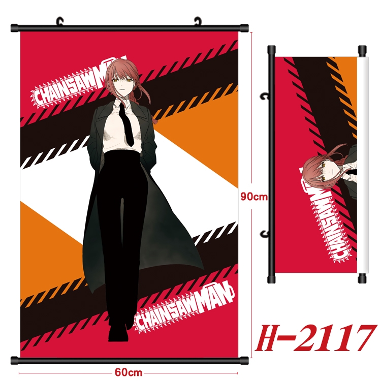 Chainsaw man Anime Black Plastic Rod Canvas Painting Wall Scroll 60X90CM  H-2117A