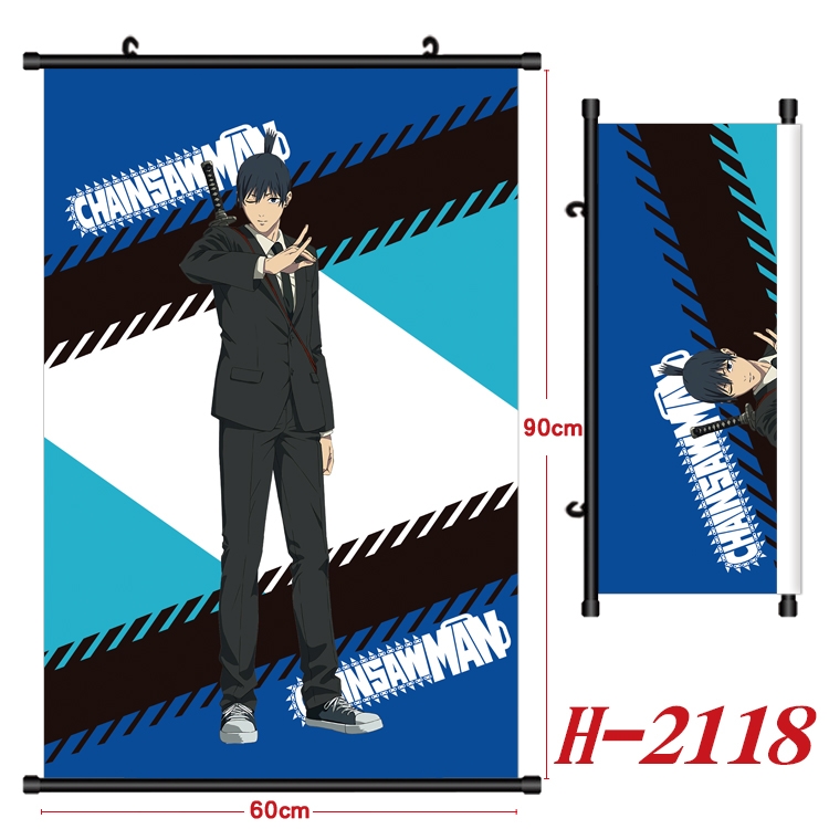 Chainsaw man Anime Black Plastic Rod Canvas Painting Wall Scroll 60X90CM  H-2118A