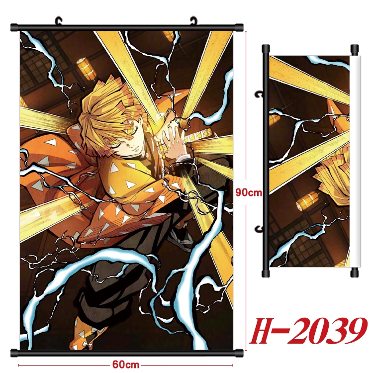 Demon Slayer Kimets Anime Black Plastic Rod Canvas Painting Wall Scroll 60X90CM H-2039A