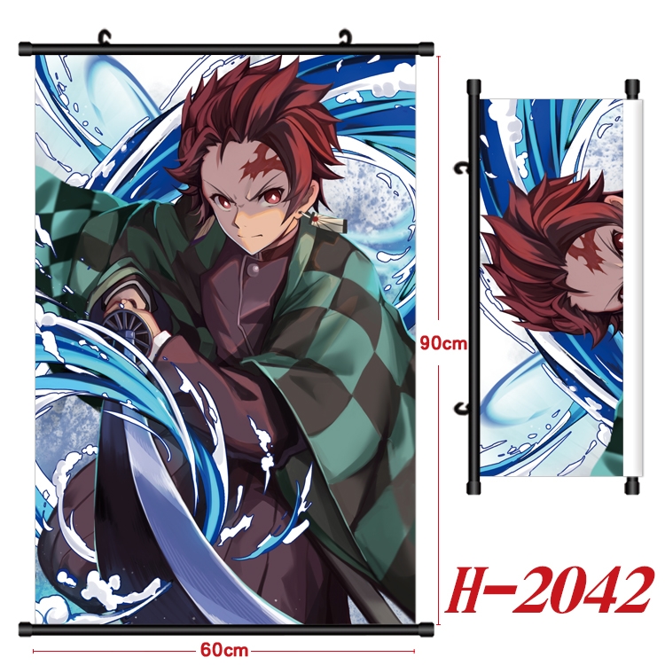 Demon Slayer Kimets Anime Black Plastic Rod Canvas Painting Wall Scroll 60X90CM H-2042A