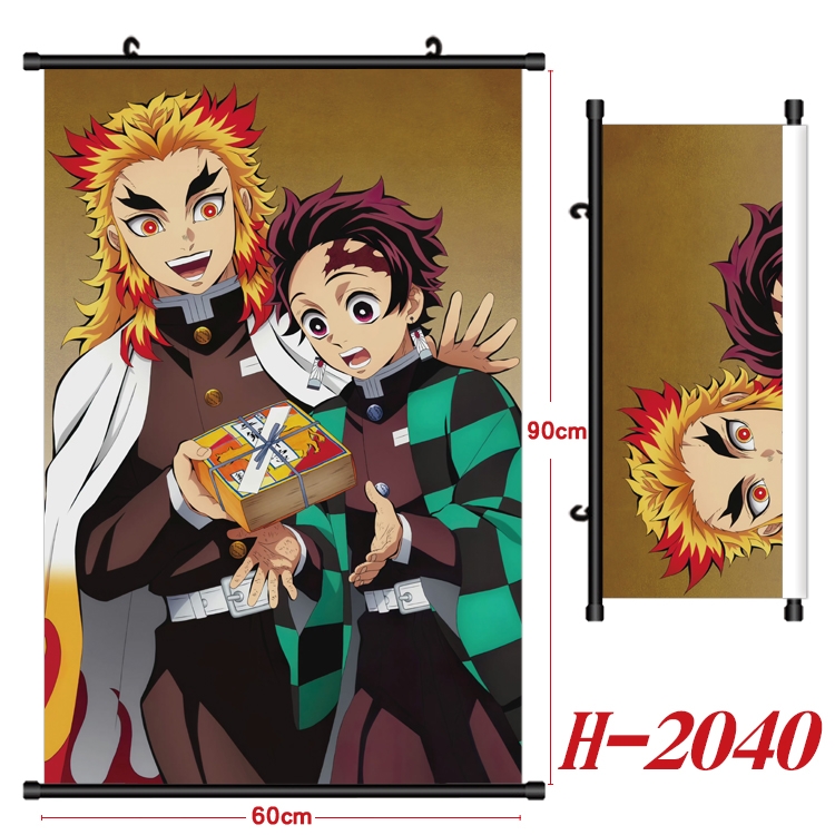 Demon Slayer Kimets Anime Black Plastic Rod Canvas Painting Wall Scroll 60X90CM H-2040A