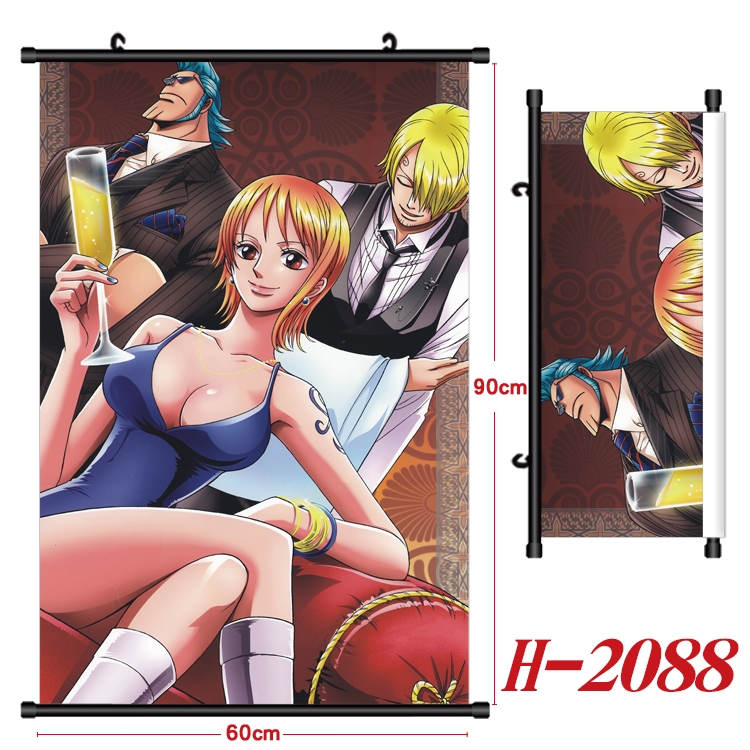 One Piece Anime Black Plastic Rod Canvas Painting Wall Scroll 60X90CM  H-2088A