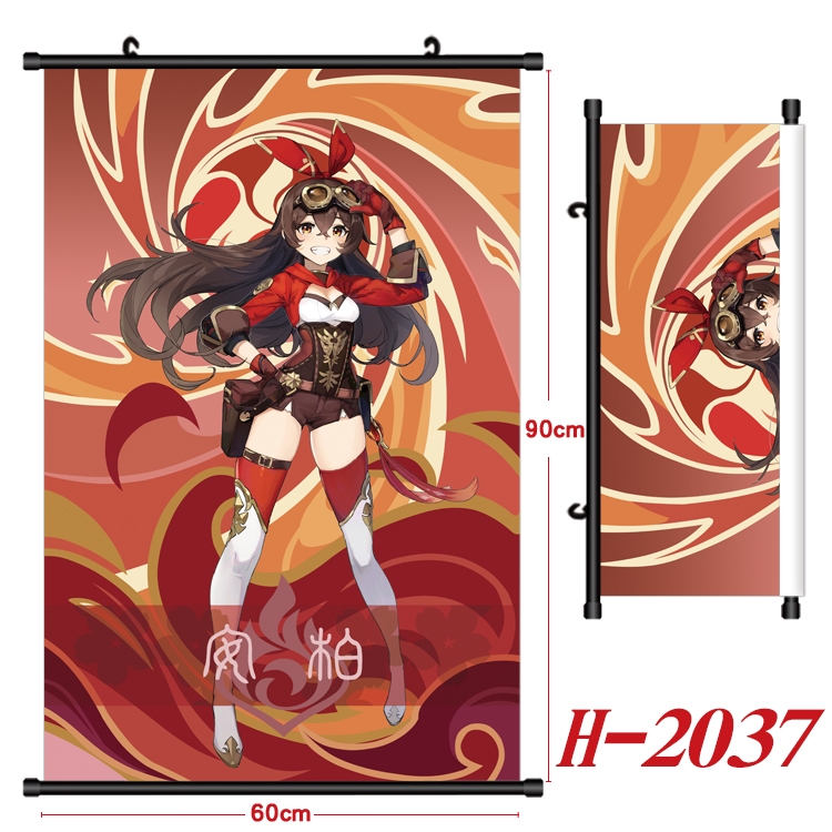 Genshin Impact Anime Black Plastic Rod Canvas Painting Wall Scroll 60X90CM H-2037A