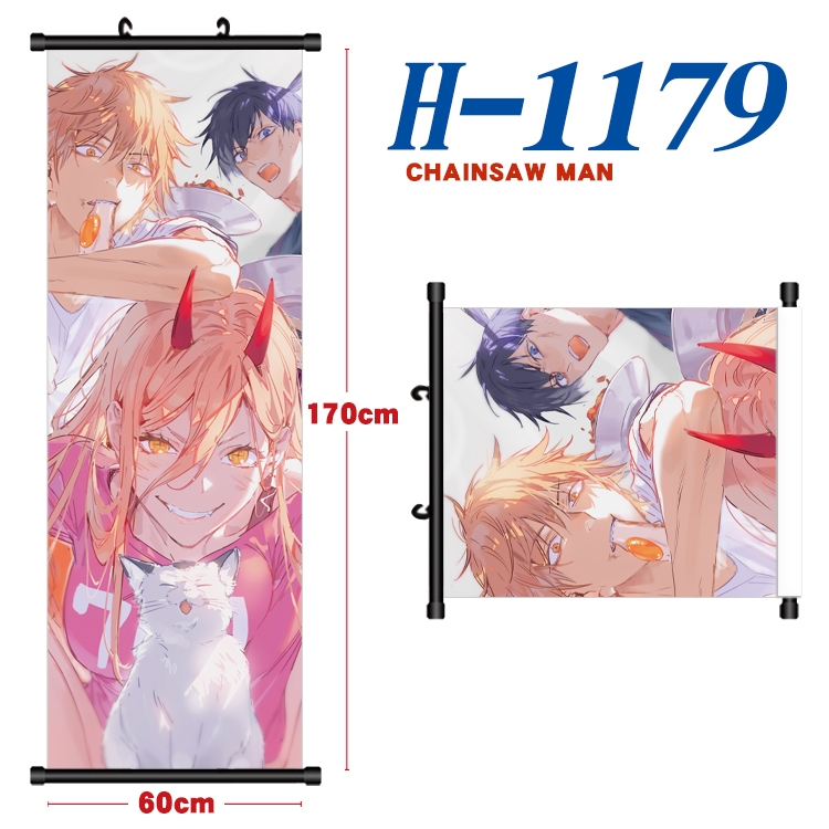 Chainsaw man Black plastic rod cloth hanging canvas painting Wall Scroll 60x170cm  H-1179A