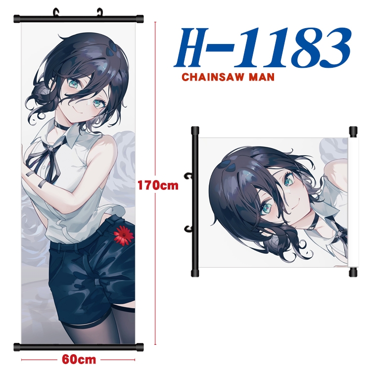 Chainsaw man Black plastic rod cloth hanging canvas painting Wall Scroll 60x170cm H-1183A