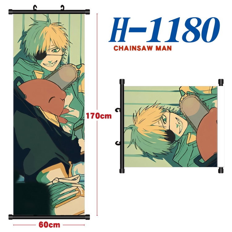 Chainsaw man Black plastic rod cloth hanging canvas painting Wall Scroll 60x170cm H-1180A