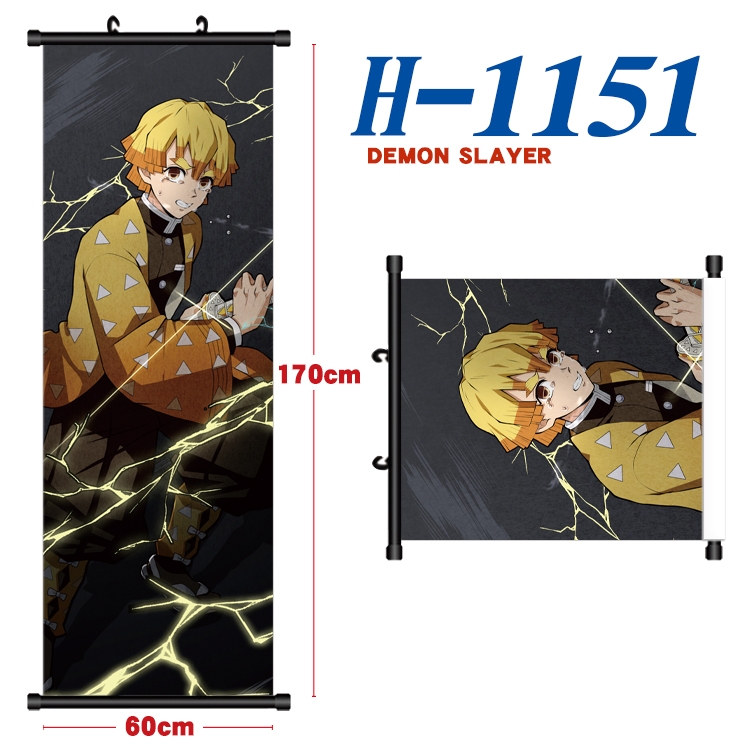 Demon Slayer Kimets Black plastic rod cloth hanging canvas painting Wall Scroll 60x170cm  H-1151A