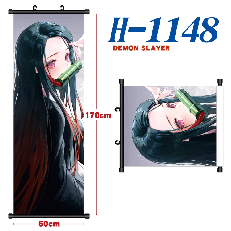 Demon Slayer Kimets Black plastic rod cloth hanging canvas painting Wall Scroll 60x170cm H-1148A