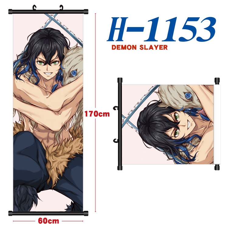 Demon Slayer Kimets Black plastic rod cloth hanging canvas painting Wall Scroll 60x170cm H-1153A