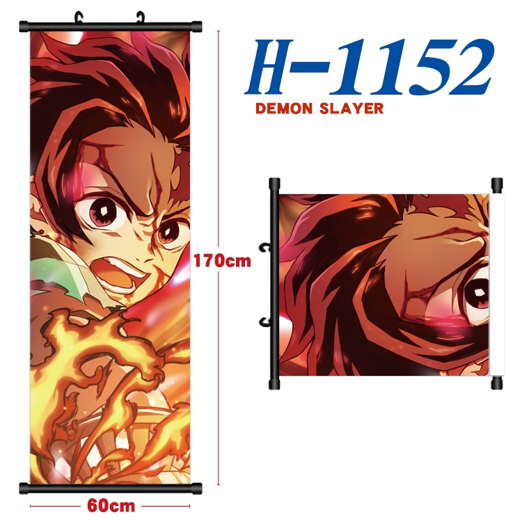 Demon Slayer Kimets Black plastic rod cloth hanging canvas painting Wall Scroll 60x170cm H-1152A