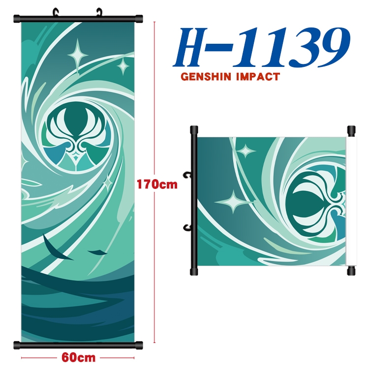 Genshin Impact Black plastic rod cloth hanging canvas painting Wall Scroll 60x170cm  H-1139A