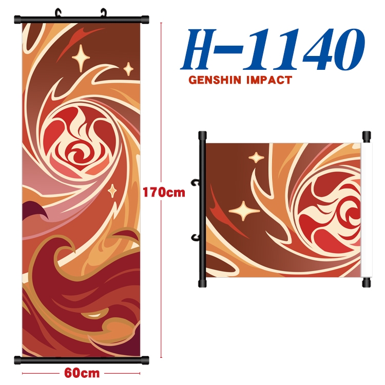 Genshin Impact Black plastic rod cloth hanging canvas painting Wall Scroll 60x170cm  H-1140A