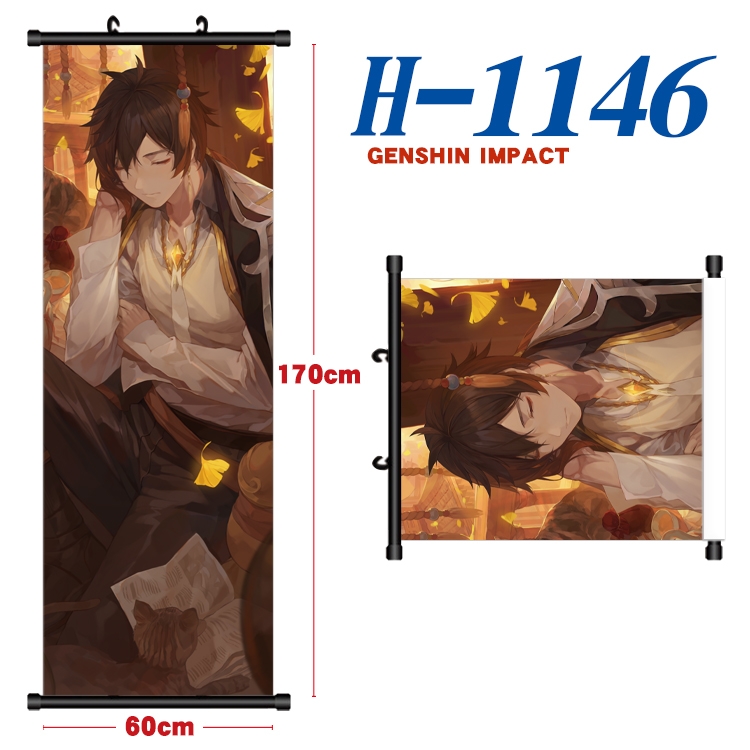 Genshin Impact Black plastic rod cloth hanging canvas painting Wall Scroll 60x170cm H-1146A
